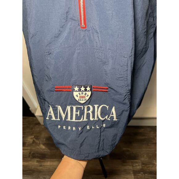 RARE Vintage Perry Ellis Navy America Pull Over Half Zip Windbreaker Jacket Larg - Picture 3 of 9